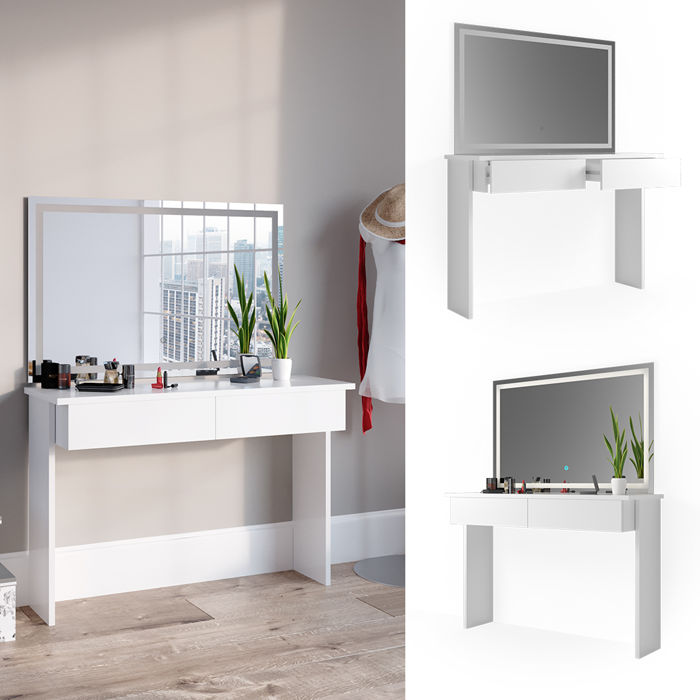 Vicco Tavolo Da Toeletta Azur, Bianco, 120 Cm Con Specchio A Led