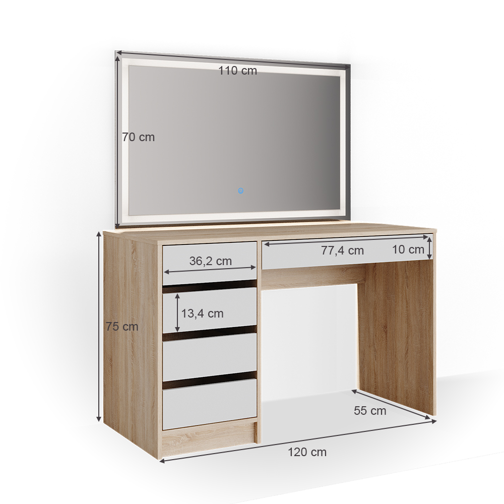 Schminktisch Vicco Sherry 120 cm mit LED-Spiegel - Bild 30 von 89