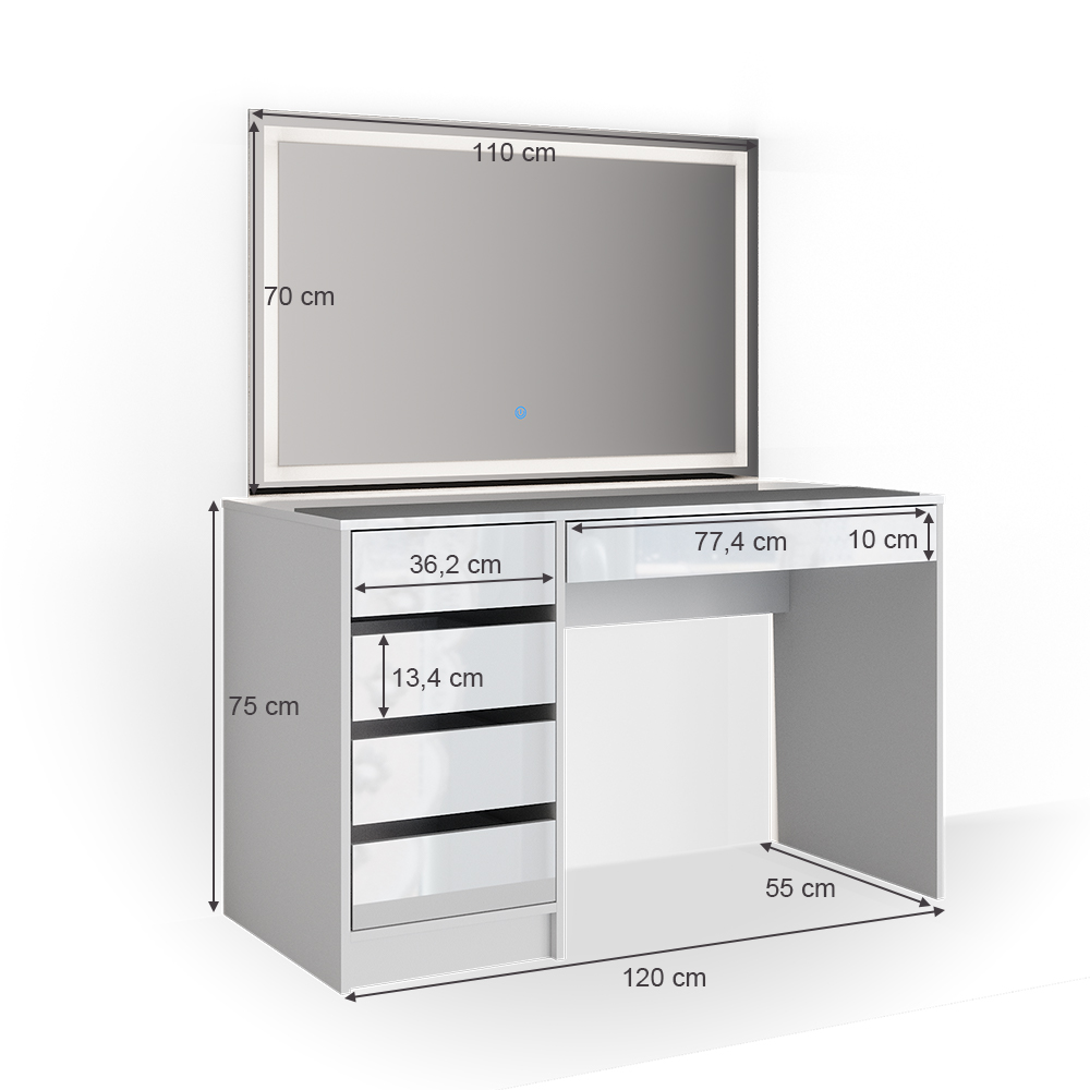 Schminktisch Vicco Sherry 120 cm mit LED-Spiegel - Bild 12 von 89