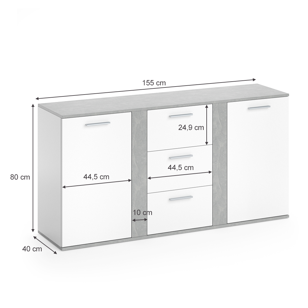Kommode Vicco Novelli 40 x 80 cm mit Schubladen