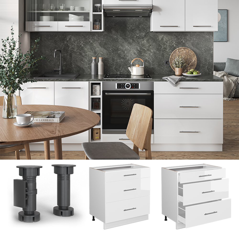 Küchenunterschrank Vicco Fame-Line 80 cm mit 3 Schubladen, ohne Arbeitsplatte - Bild 34 von 91