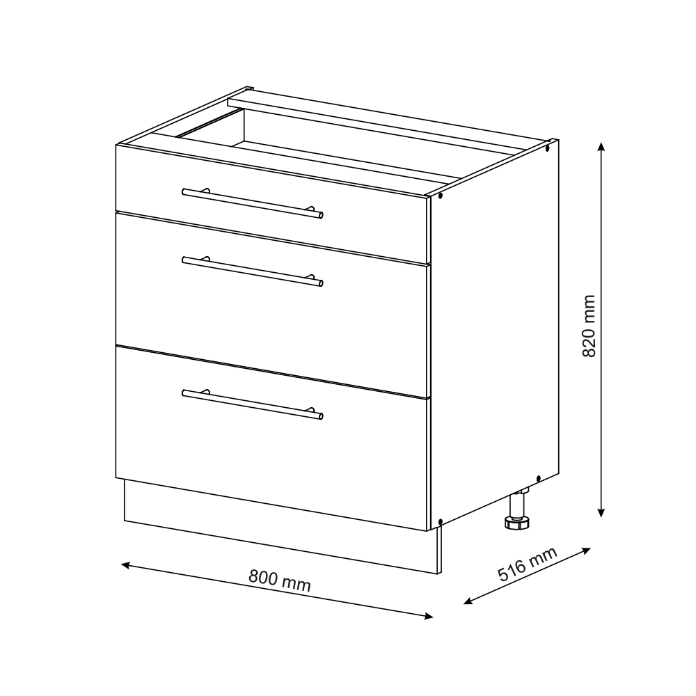Küchenunterschrank Vicco Fame-Line 80 cm mit 3 Schubladen, ohne Arbeitsplatte - Bild 17 von 91