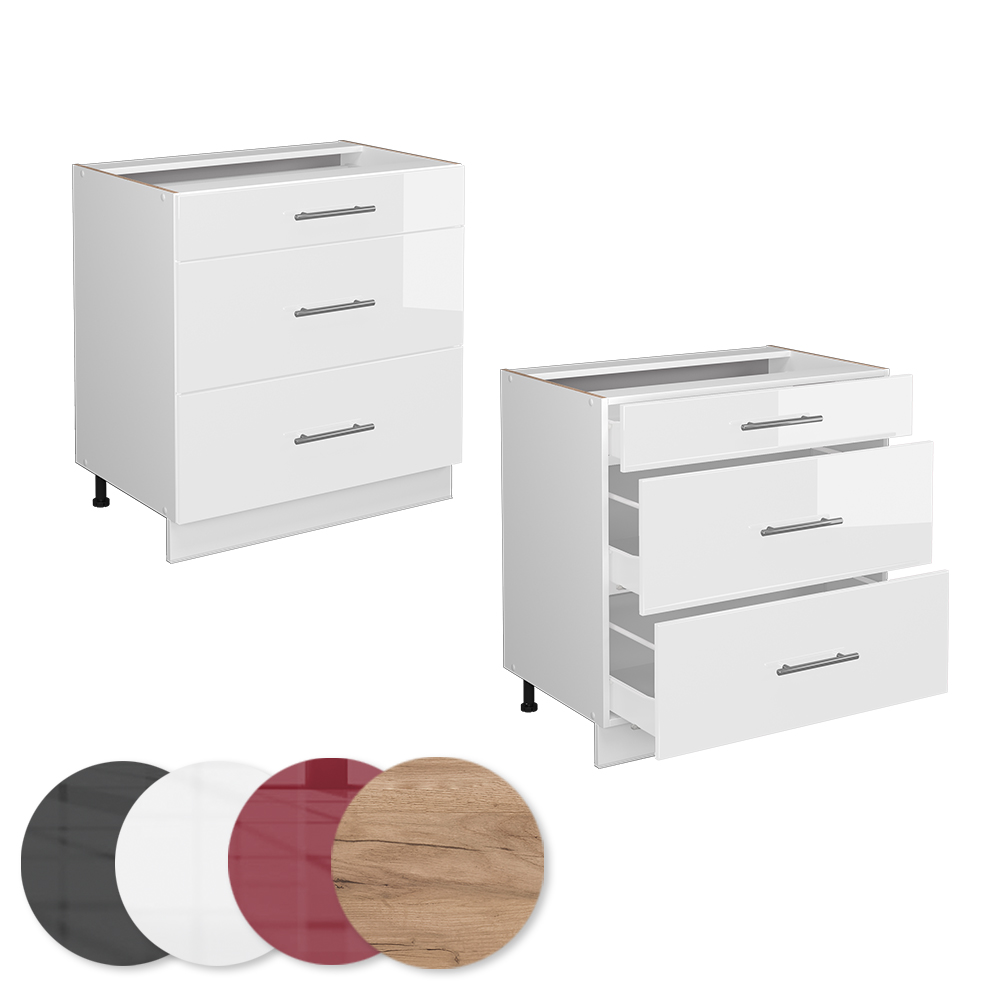Küchenunterschrank Vicco Fame-Line 80 cm mit 3 Schubladen, ohne Arbeitsplatte - Bild 37 von 91