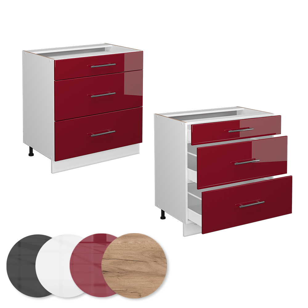 Küchenunterschrank Vicco Fame-Line 80 cm mit 3 Schubladen, ohne Arbeitsplatte - Bild 55 von 91