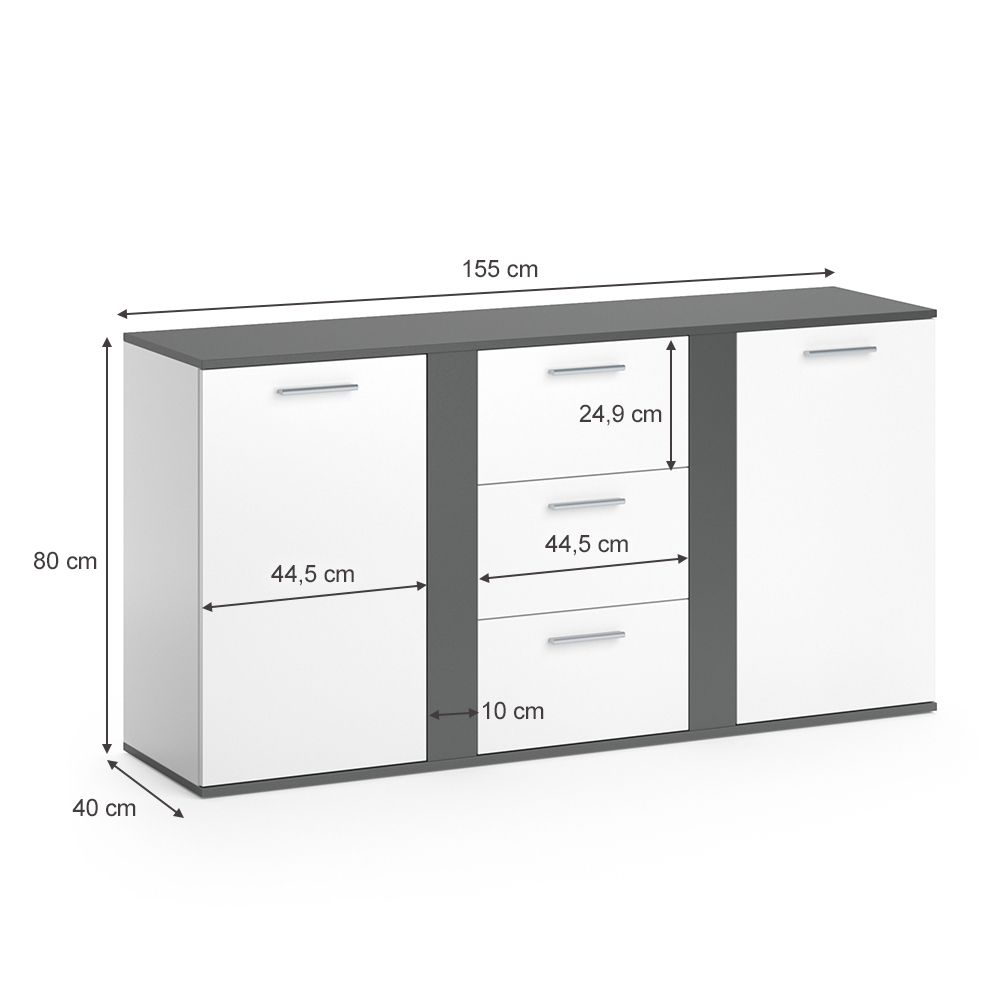 Kommode Vicco Novelli 40 x 80 cm mit Schubladen