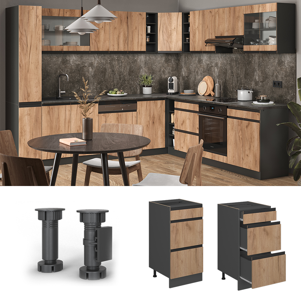 Küchenunterschrank Vicco R-Line 40 cm J-Shape, Schubladen, ohne Arbeitsplatte - Bild 5 von 18
