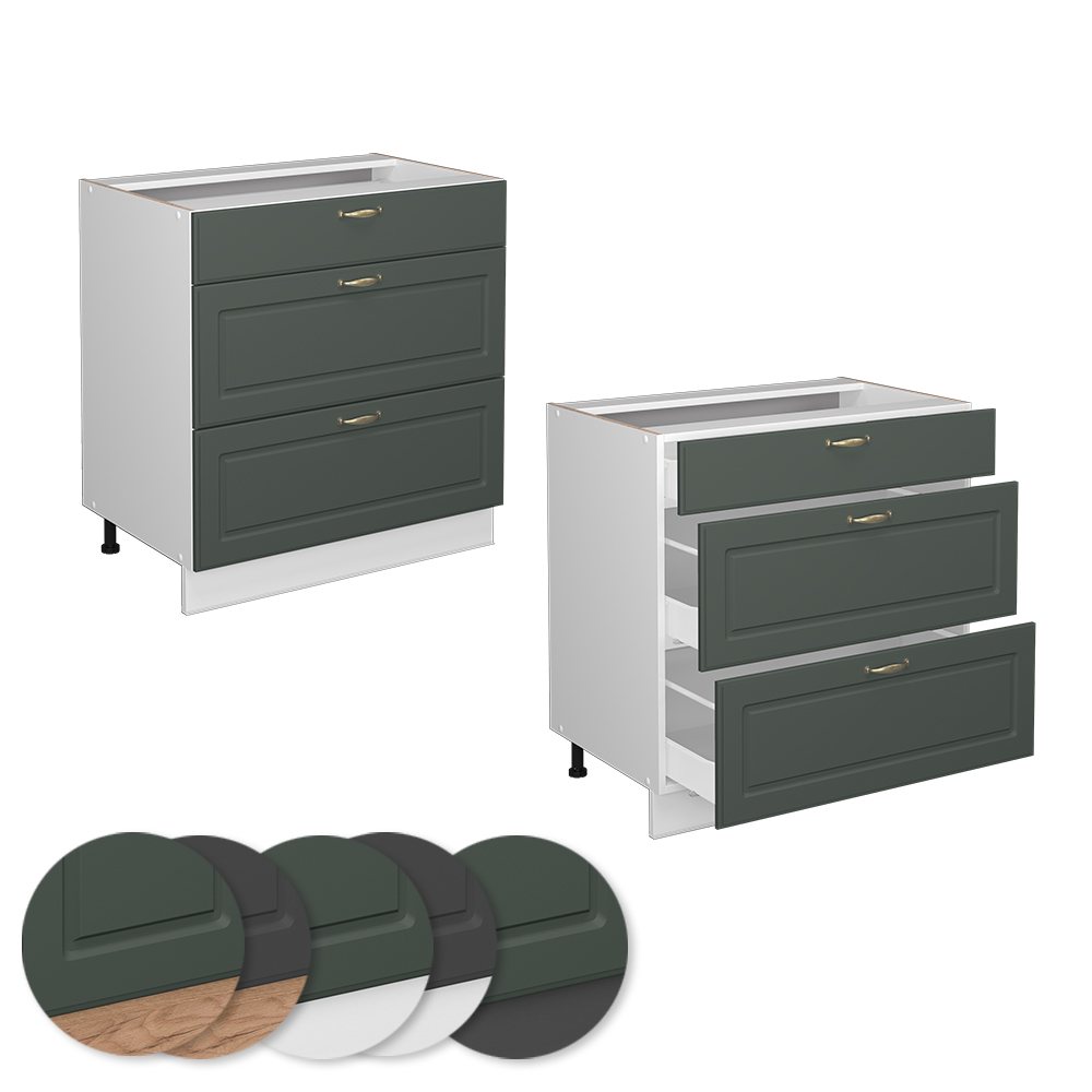 Küchenunterschrank Vicco Fame-Line 80 cm mit 3 Schubladen, ohne Arbeitsplatte - Bild 43 von 91