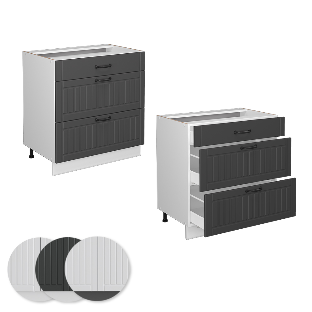 Küchenunterschrank Vicco Fame-Line 80 cm mit 3 Schubladen, ohne Arbeitsplatte - Bild 19 von 91