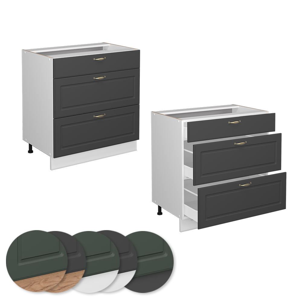 Küchenunterschrank Vicco Fame-Line 80 cm mit 3 Schubladen, ohne Arbeitsplatte - Bild 31 von 91