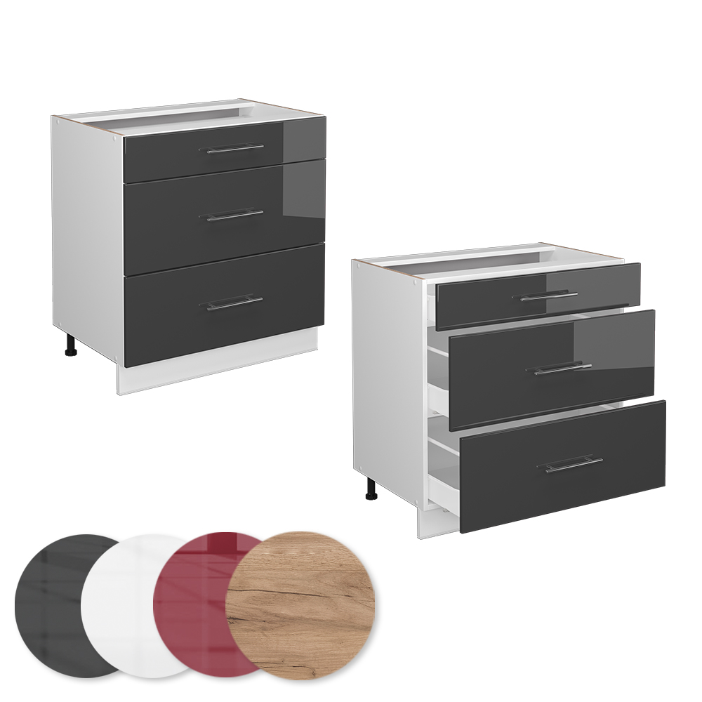 Küchenunterschrank Vicco Fame-Line 80 cm mit 3 Schubladen, ohne Arbeitsplatte - Bild 61 von 91