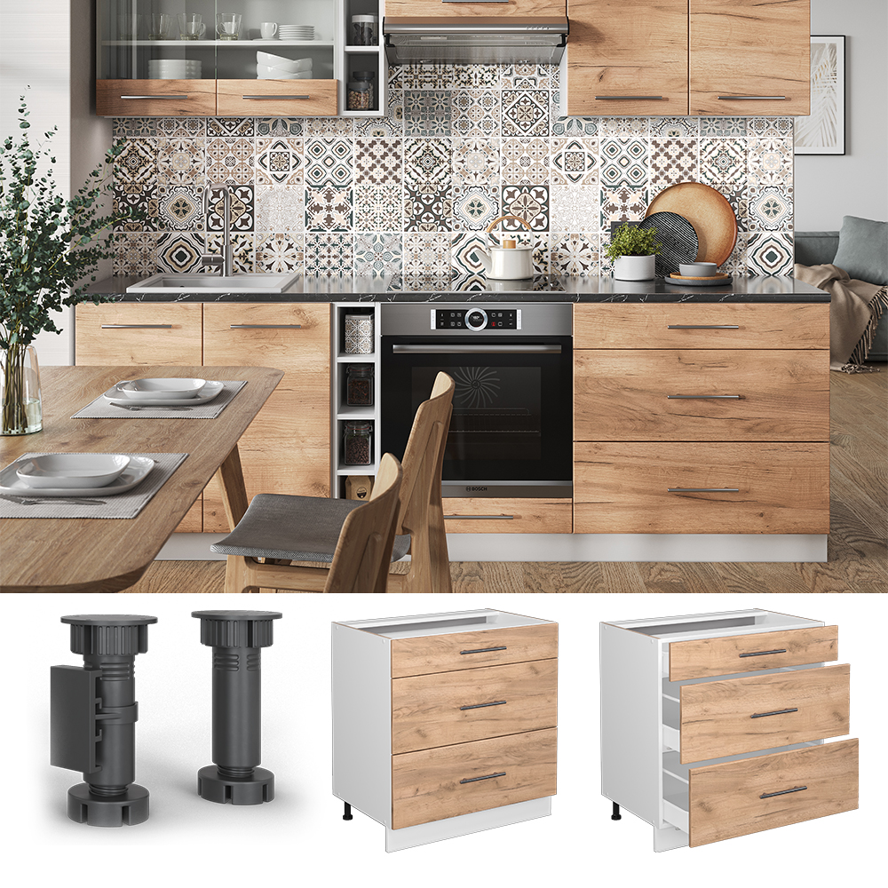 Küchenunterschrank Vicco Fame-Line 80 cm mit 3 Schubladen, ohne Arbeitsplatte - Bild 46 von 91