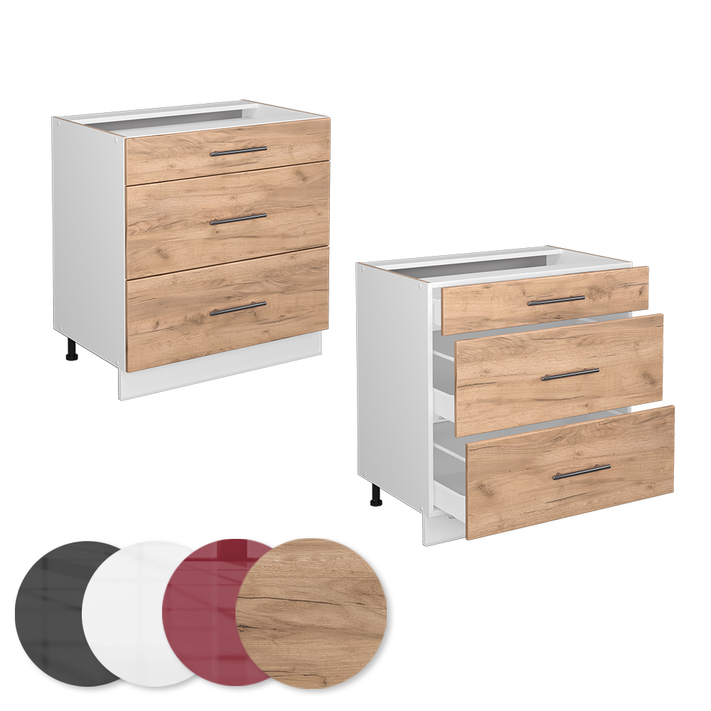 Küchenunterschrank Vicco Fame-Line 80 cm mit 3 Schubladen, ohne Arbeitsplatte - Bild 49 von 91