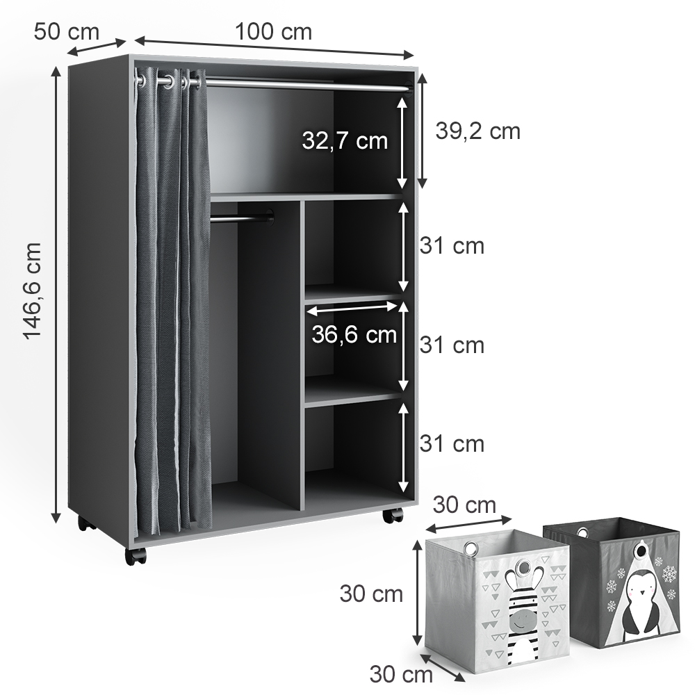Kleiderschrank Vicco Doros 100 x 146.6 cm mit Faltboxen