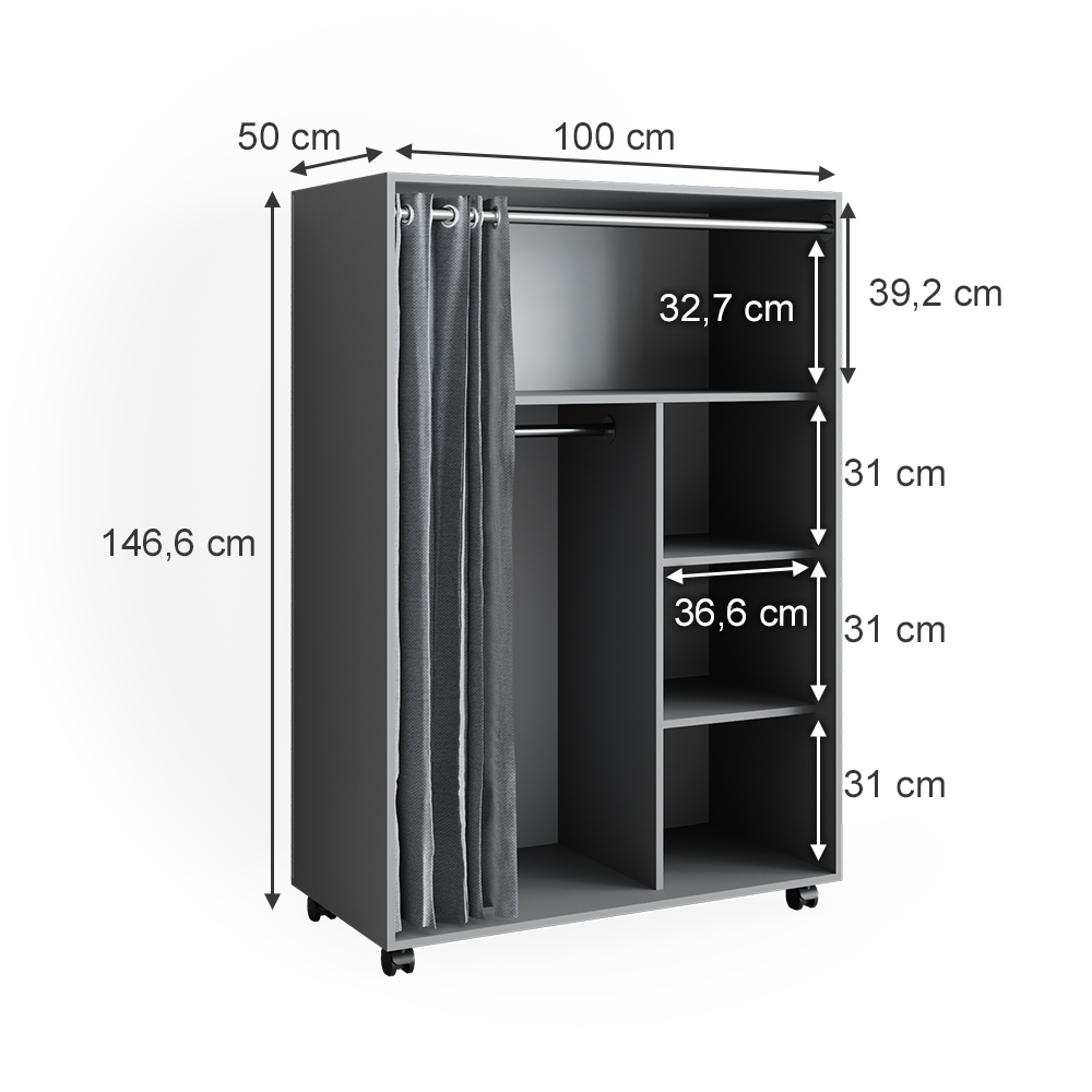 Kleiderschrank Vicco Doros 100 x 146.6 cm offen, mit Rollen