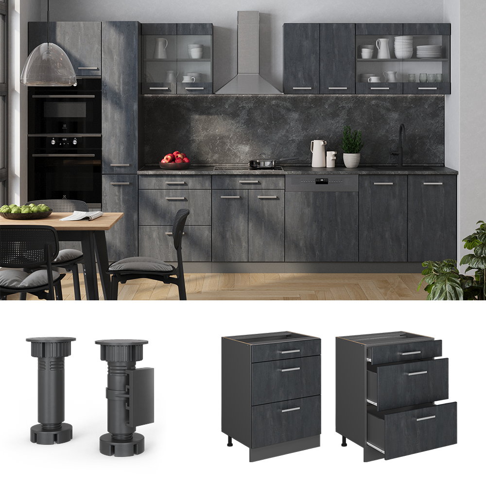 Küchenunterschrank Vicco R-Line 60 cm mit Schubladen, ohne Arbeitsplatte - Bild 44 von 68