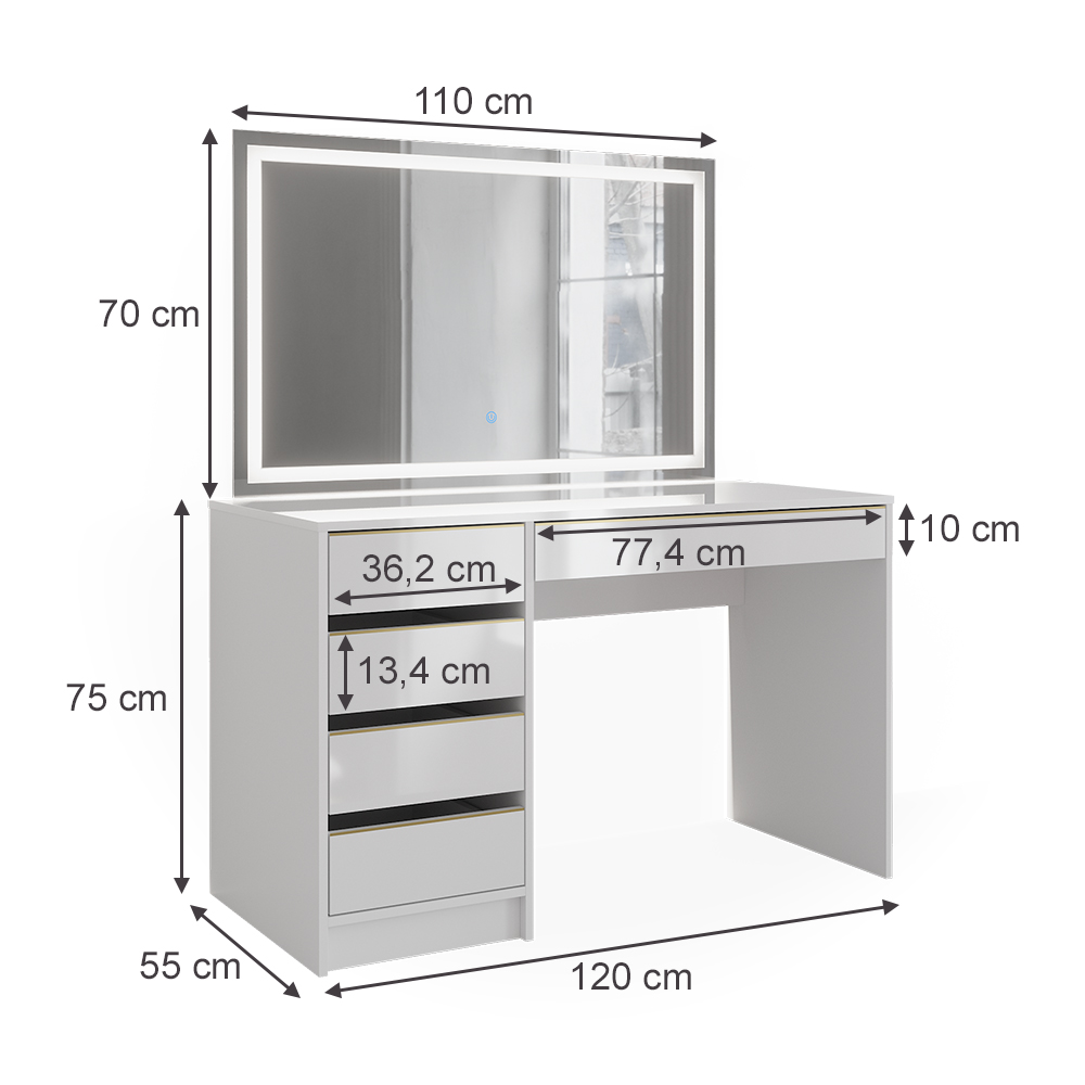 Schminktisch Vicco Sherry 120 cm mit LED-Spiegel - Bild 57 von 89