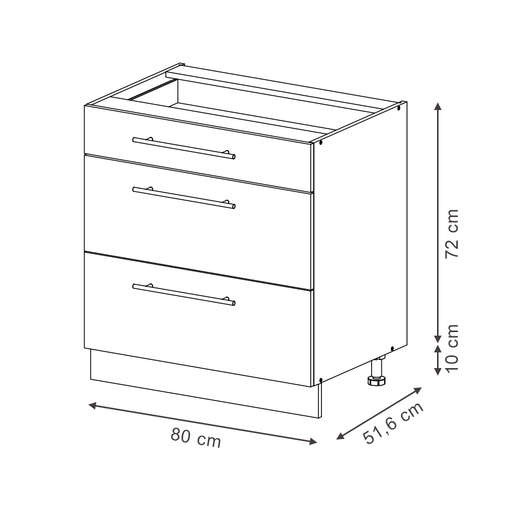 Küchenunterschrank Vicco Fame-Line 80 cm mit 3 Schubladen, ohne Arbeitsplatte - Bild 65 von 91