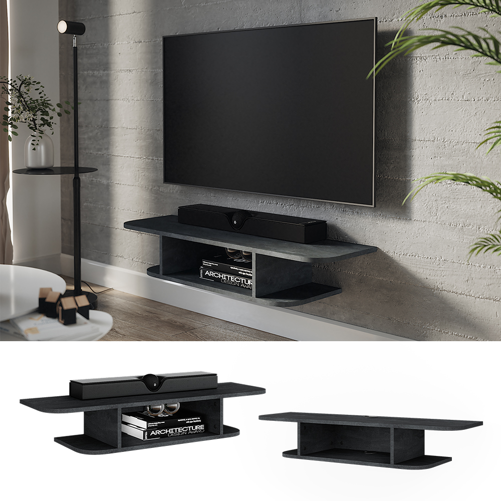 Vicco Mobile Tv Lorio, Calcestruzzo Nero, 105 X 18.2 Cm Con Scomparti Aperti