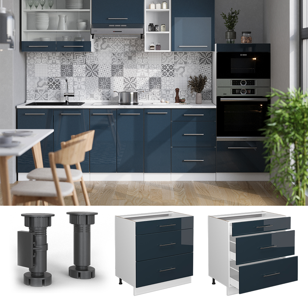 Küchenunterschrank Vicco Fame-Line 80 cm mit 3 Schubladen, ohne Arbeitsplatte - Bild 64 von 91