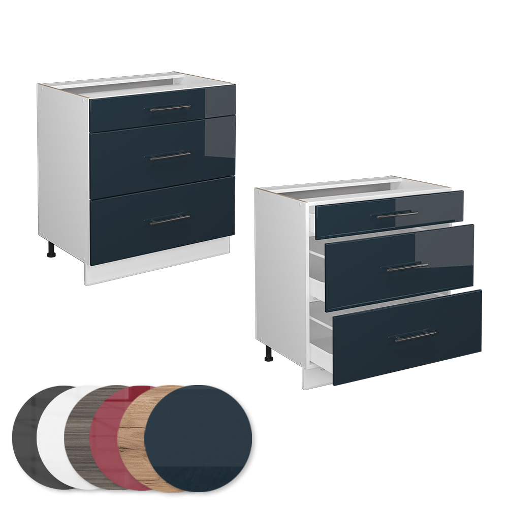 Küchenunterschrank Vicco Fame-Line 80 cm mit 3 Schubladen, ohne Arbeitsplatte - Bild 67 von 91