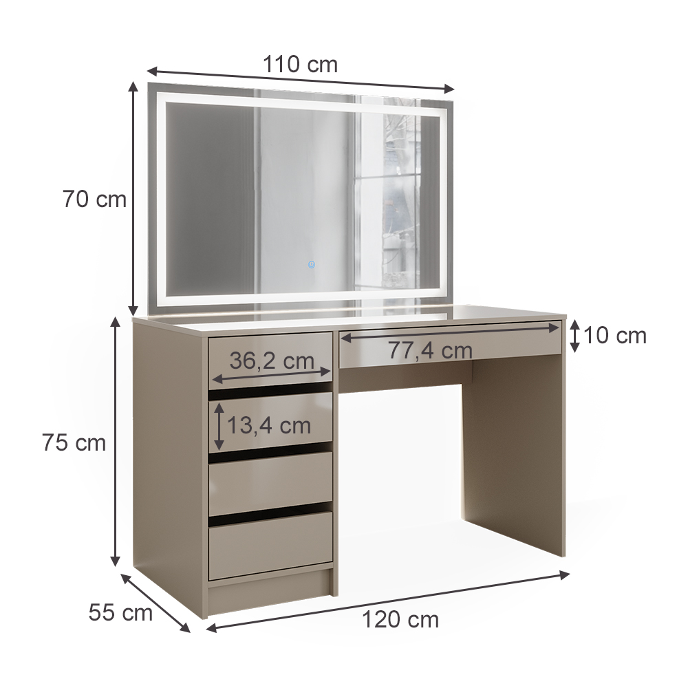 Schminktisch Vicco Sherry 120 cm mit LED-Spiegel - Bild 48 von 89