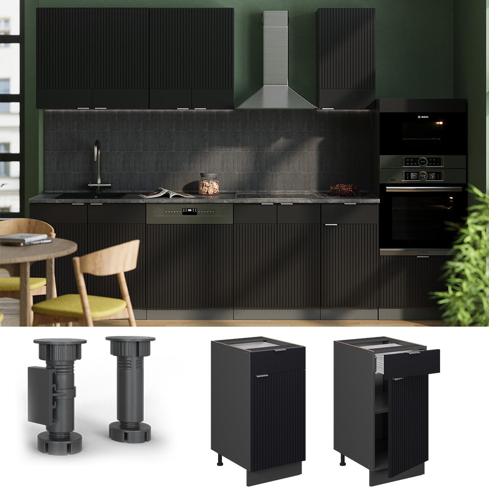 Vicco Mobiletto Base Per Cucina Nero A Righe 40 Cm , Pl Antracite