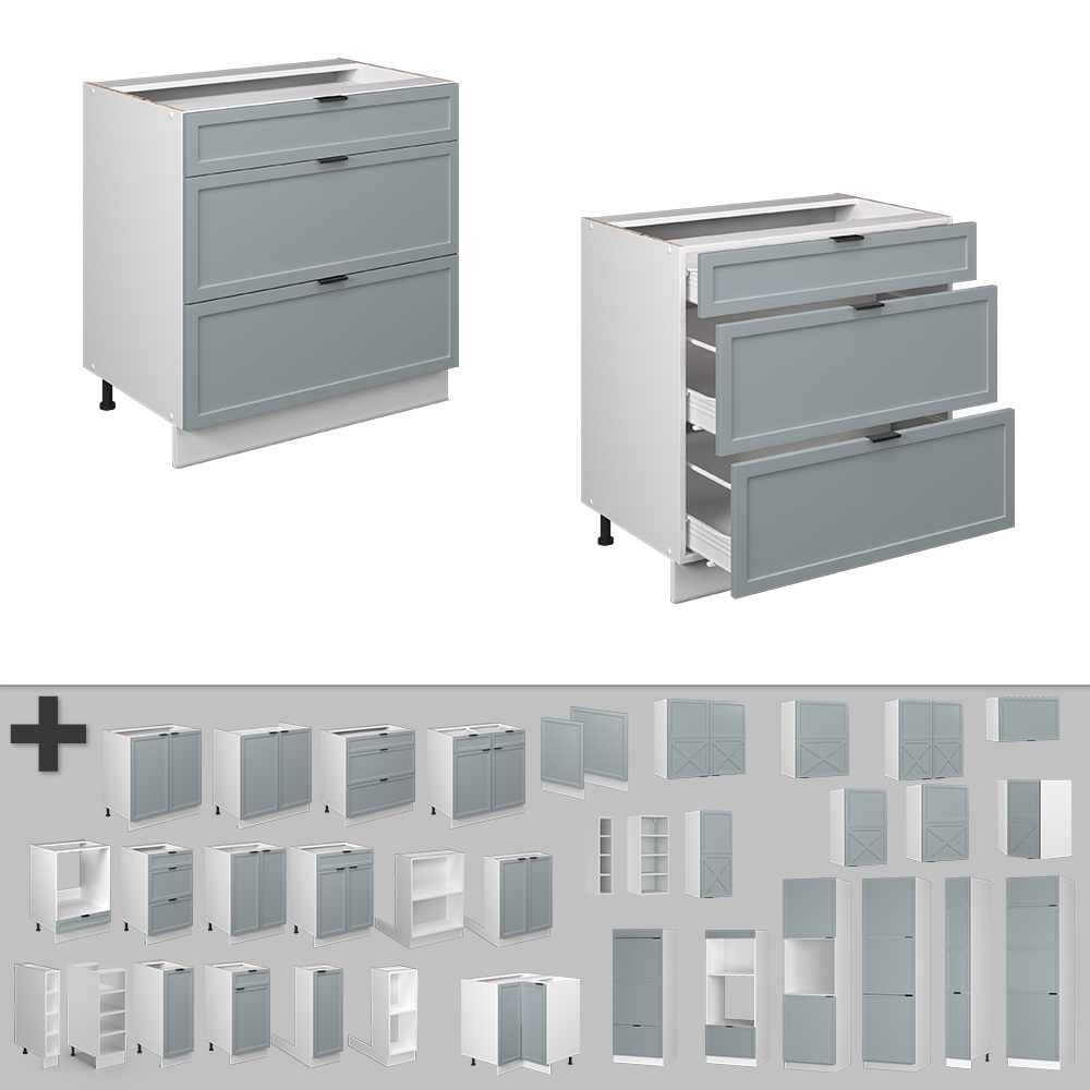 Küchenunterschrank Vicco Fame-Line 80 cm mit 3 Schubladen, ohne Arbeitsplatte - Bild 79 von 91