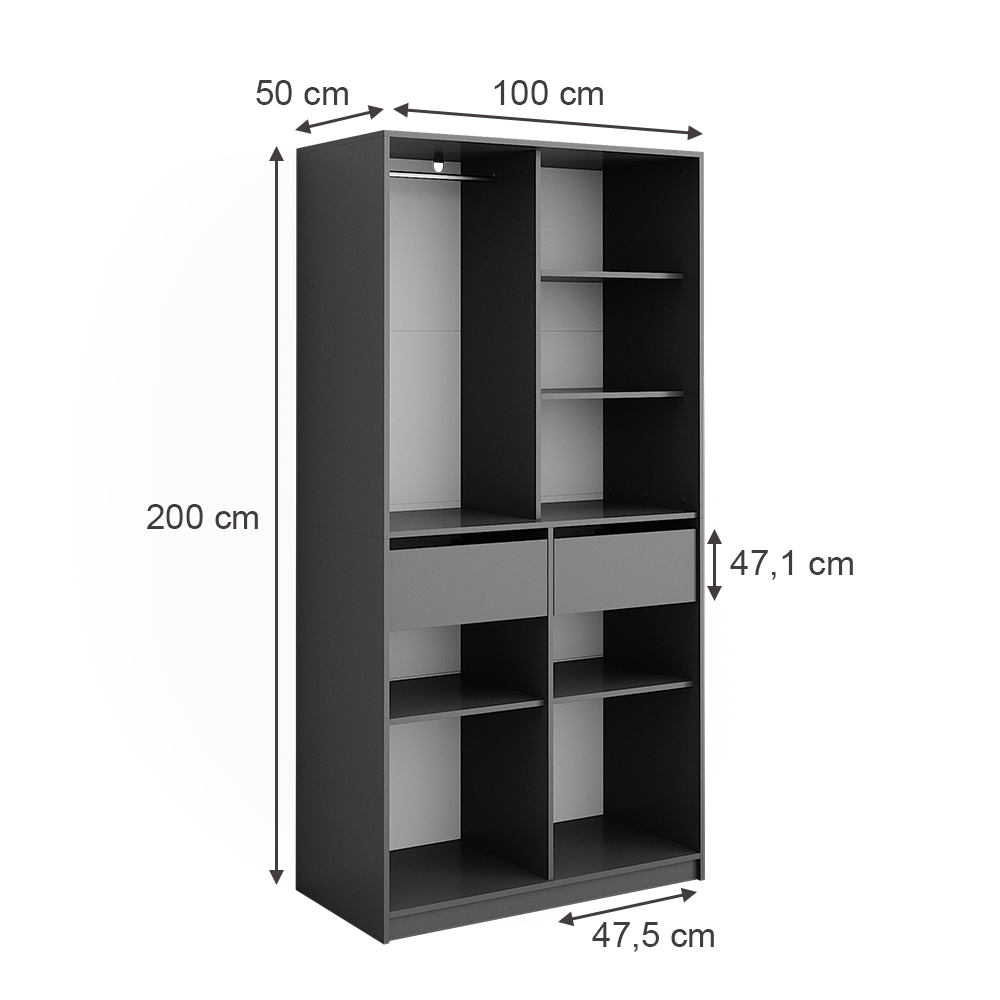 Kleiderschrank Vicco Elmo 100 x 200 cm mit 2 Schubladen