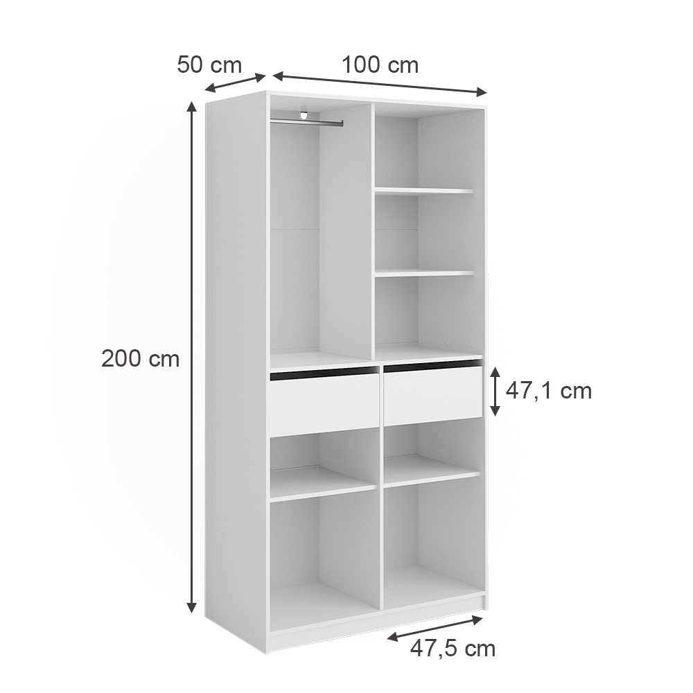Kleiderschrank Vicco Elmo 100 x 200 cm mit 2 Schubladen
