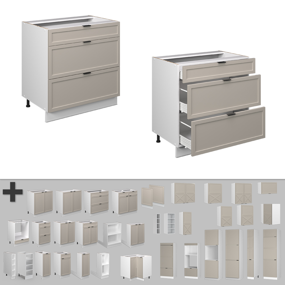 Küchenunterschrank Vicco Fame-Line 80 cm mit 3 Schubladen, ohne Arbeitsplatte - Bild 73 von 91