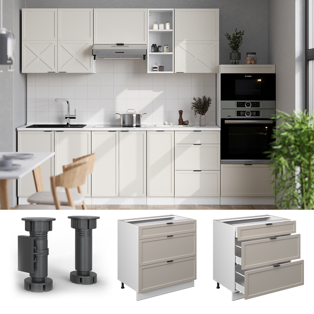 Küchenunterschrank Vicco Fame-Line 80 cm mit 3 Schubladen, ohne Arbeitsplatte - Bild 70 von 91