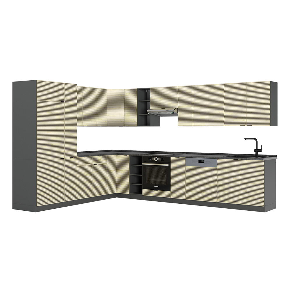 Vicco Cucina angolare completa Pannello in rovere/antracite 347 x 257 cm senza piano di lavoro
