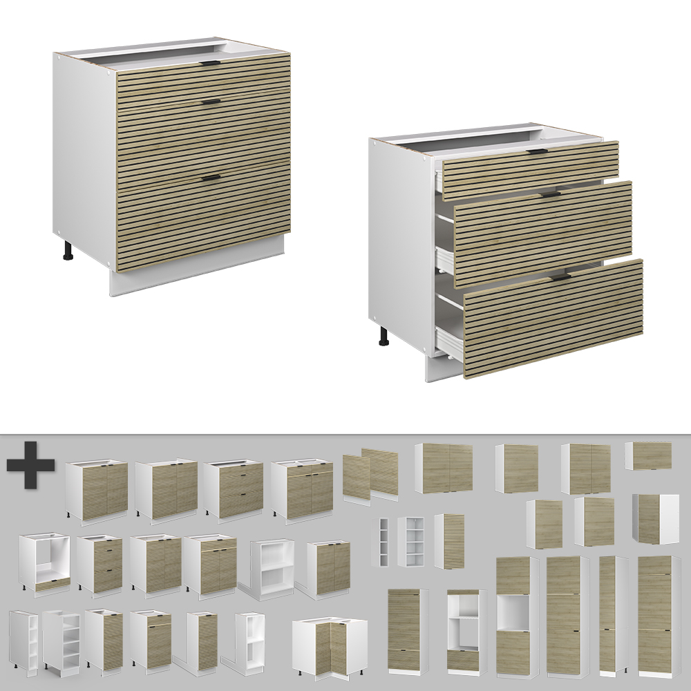 Küchenunterschrank Vicco Fame-Line 80 cm mit 3 Schubladen, ohne Arbeitsplatte - Bild 90 von 91