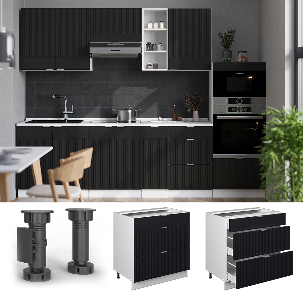 Küchenunterschrank Vicco Fame-Line 80 cm mit 3 Schubladen, ohne Arbeitsplatte - Bild 81 von 91