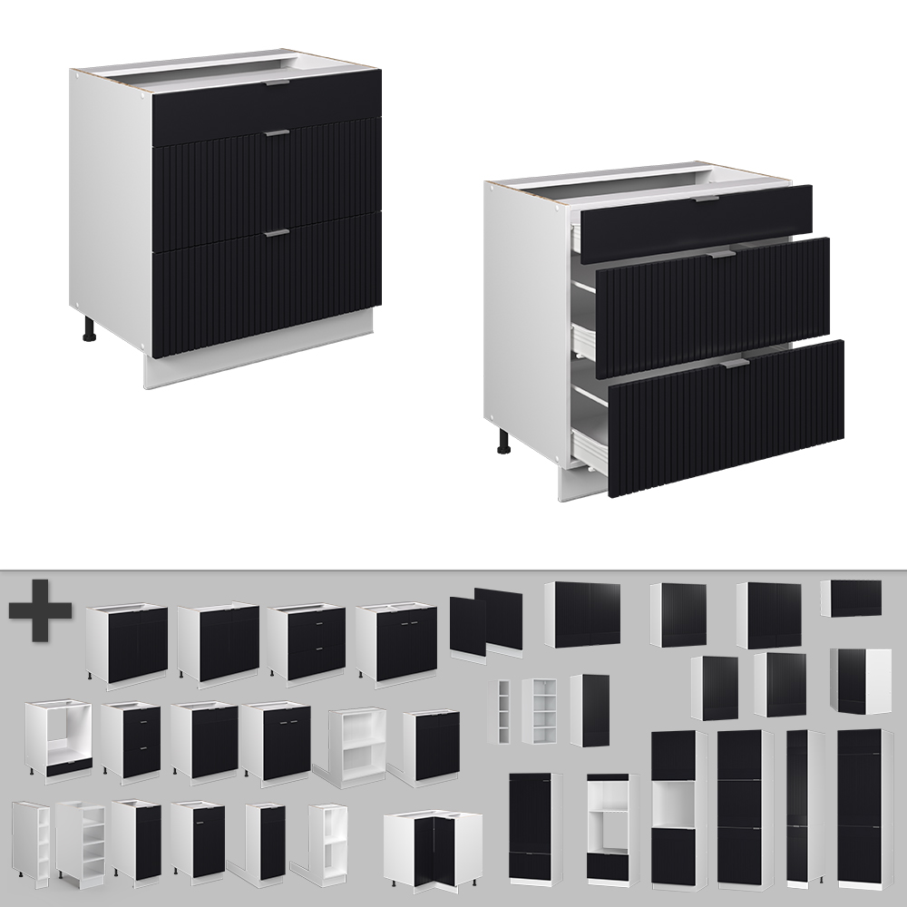 Küchenunterschrank Vicco Fame-Line 80 cm mit 3 Schubladen, ohne Arbeitsplatte - Bild 84 von 91