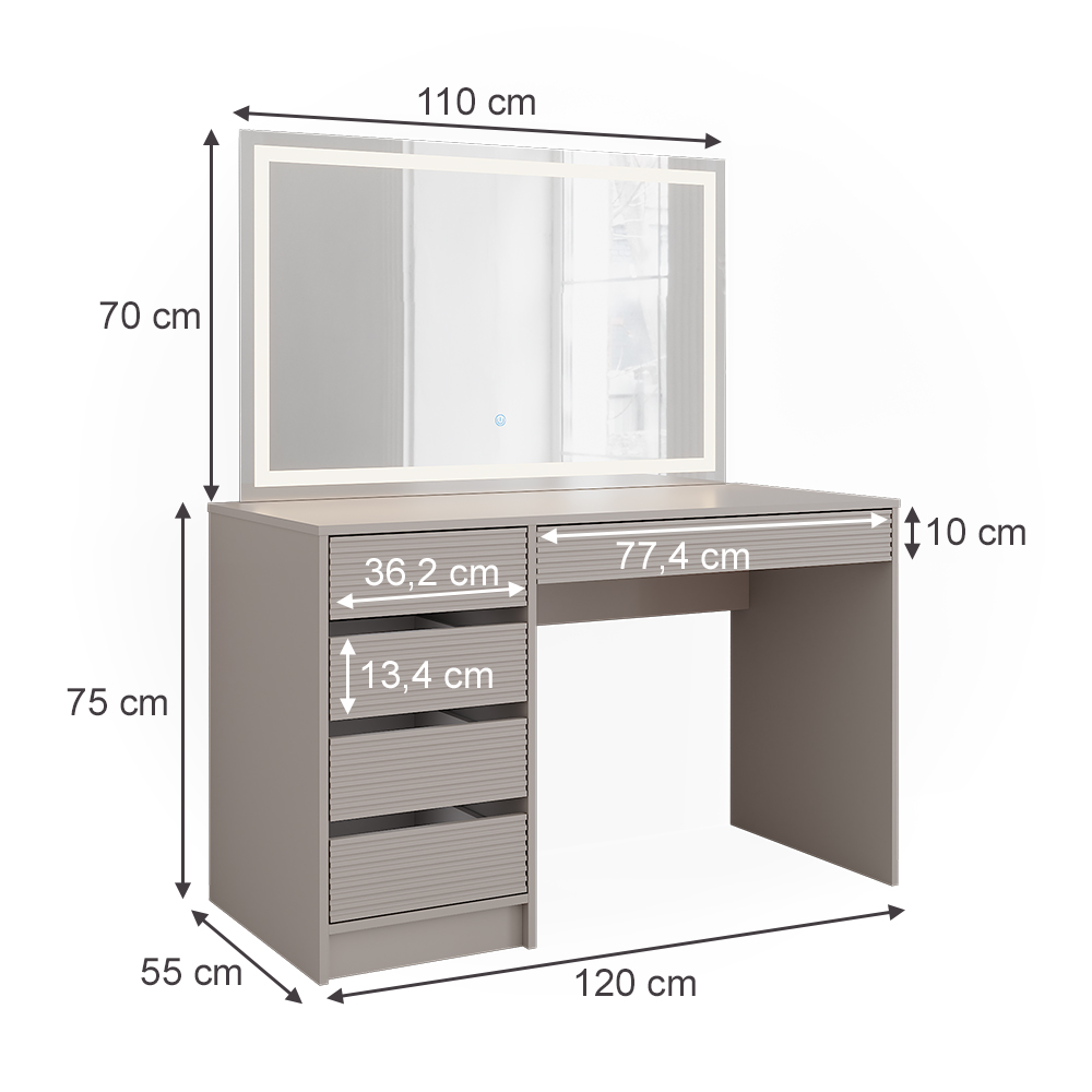 Schminktisch Vicco Sherry 120 cm mit LED-Spiegel - Bild 75 von 89