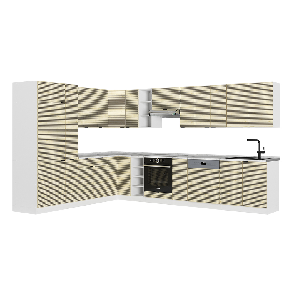 Vicco Cucina angolare completa Pannello di quercia/bianco 347 x 257 cm , PL Marmo