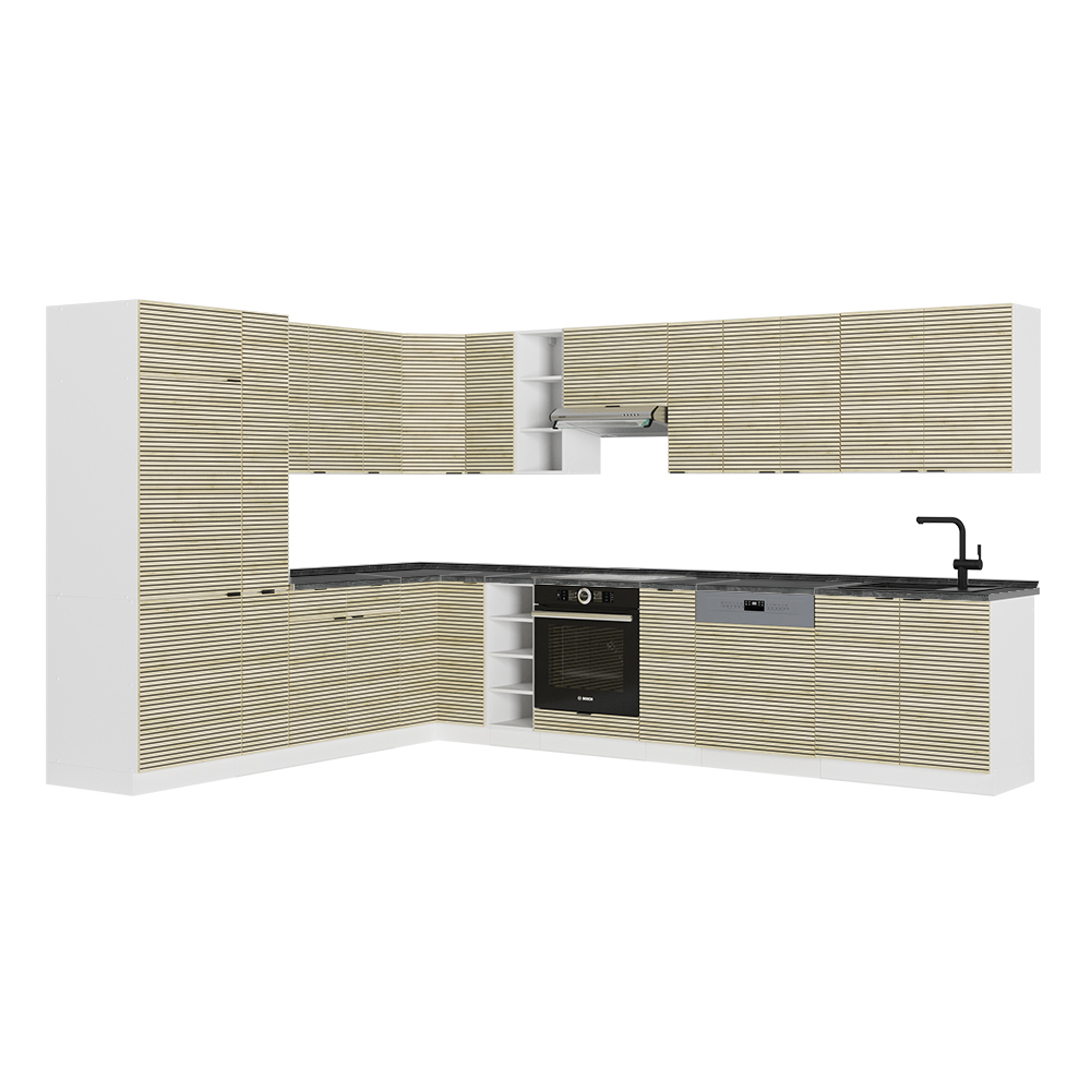 Vicco Cucina angolare completa Pannello di quercia/bianco 347 x 257 cm , PL Antracite