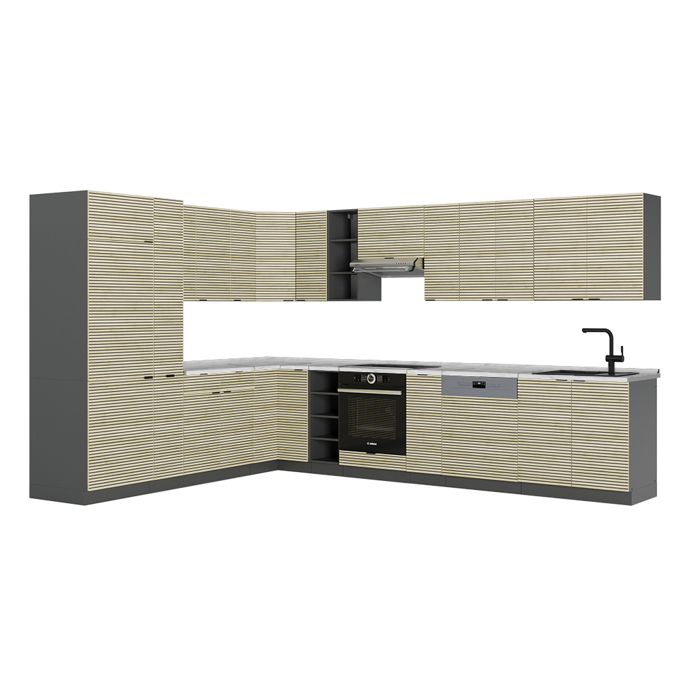 Vicco Cucina angolare completa Pannello in rovere/antracite 347 x 257 cm , PL Marmo