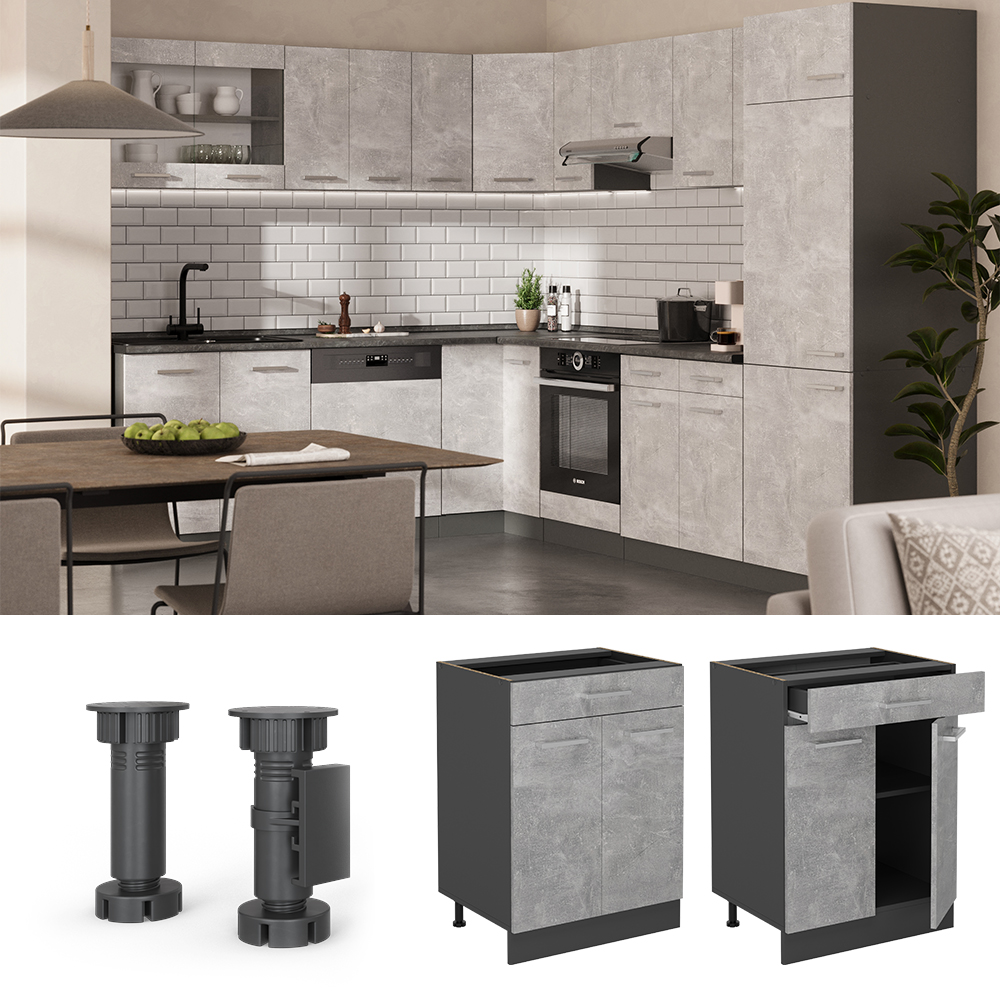 Vicco Küchenunterschrank beton 60 cm RP Mramor, R-Line