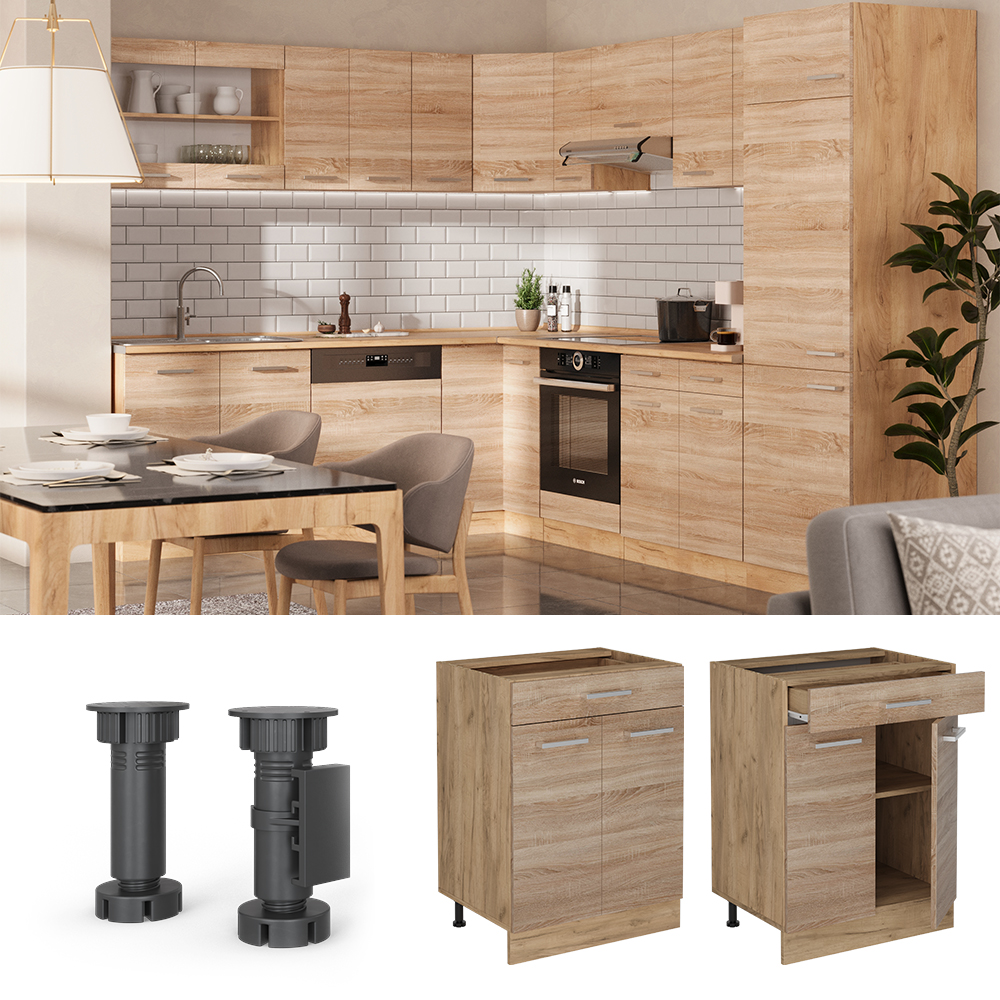 Vicco Keittiön peruskaappi Sonoma 60cmlaatikolla, AP tammi, R-Line