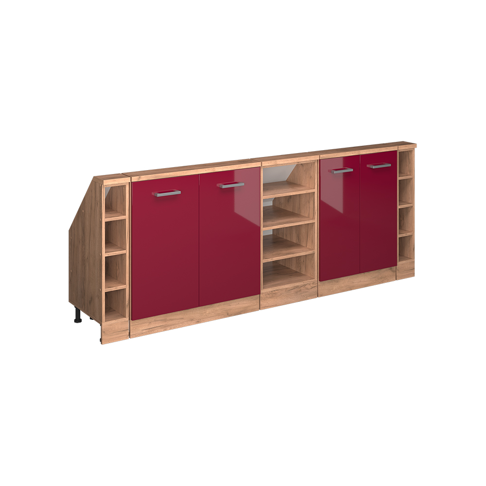 Vicco Mobile cucina sottotetto Rosso lucido/rovere dorato 215 cm Set di 5