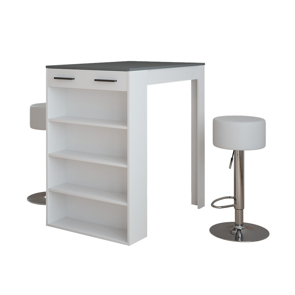 Vicco tavolo bar con sgabelli Bianco/antracite 67 x 100 cm con 2 sgabelli da bar