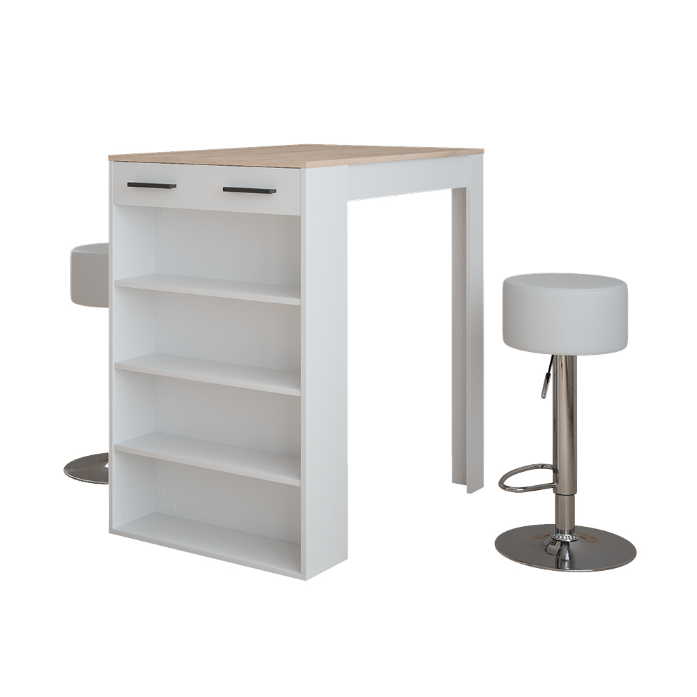 Vicco tavolo bar con sgabelli Bianco/Sonoma 67 x 100 cm con 2 sgabelli da bar