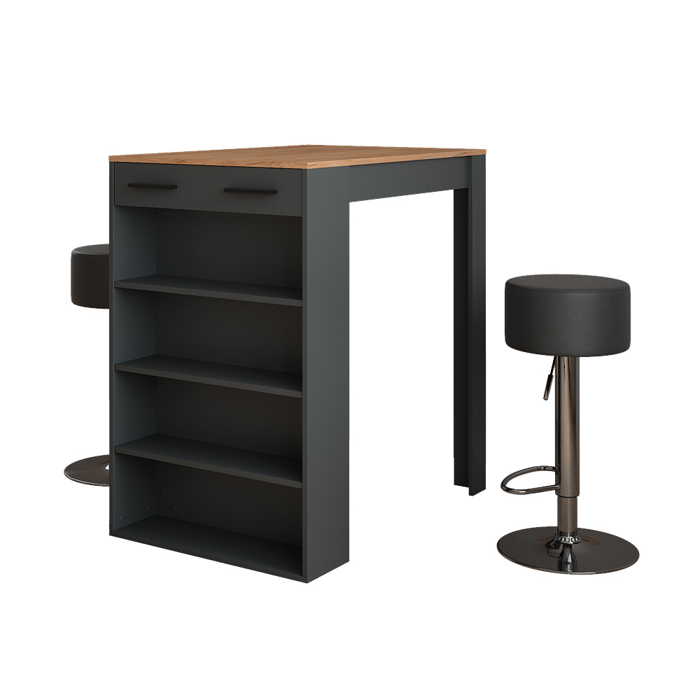 Vicco tavolo bar con sgabelli Antracite 67 x 100 cm con 2 sgabelli da bar