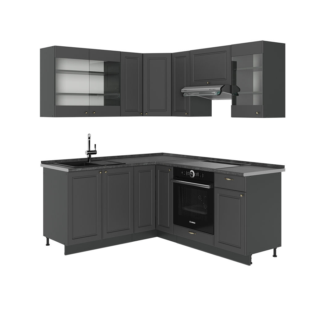 Vicco Cucina angolare completa Landhaus antrazit-oro 190 x 60 cm , PL Antracite