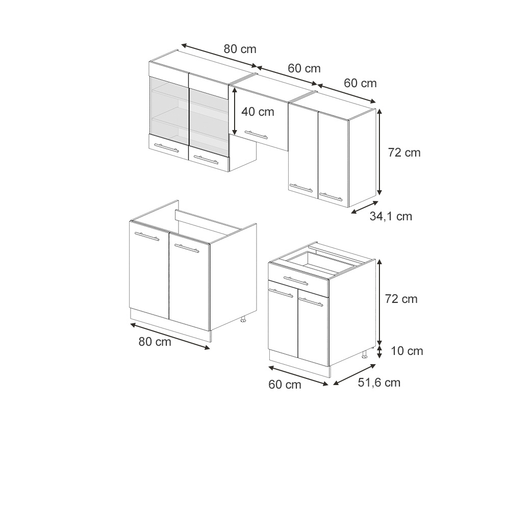 Vicco Cucina Componibile Landhaus Antrazit-Oro 200 Cm Senza Piano Di Lavoro