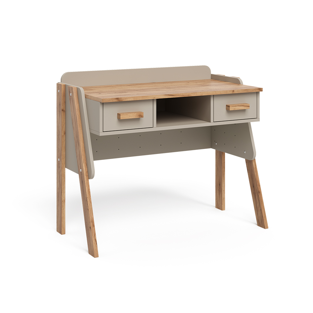 Schreibtisch in Cashmere/Artisan auf weißem Hintergrund