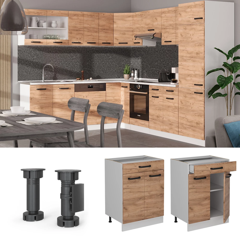 Küchenunterschrank in Goldkraft Eiche auf weißem Hintergrund