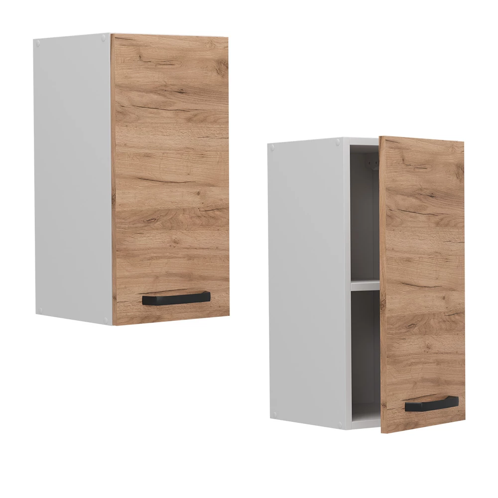 Nahaufnahme von Hängeschrank in Goldkraft Eiche, zeigt Textur/Details